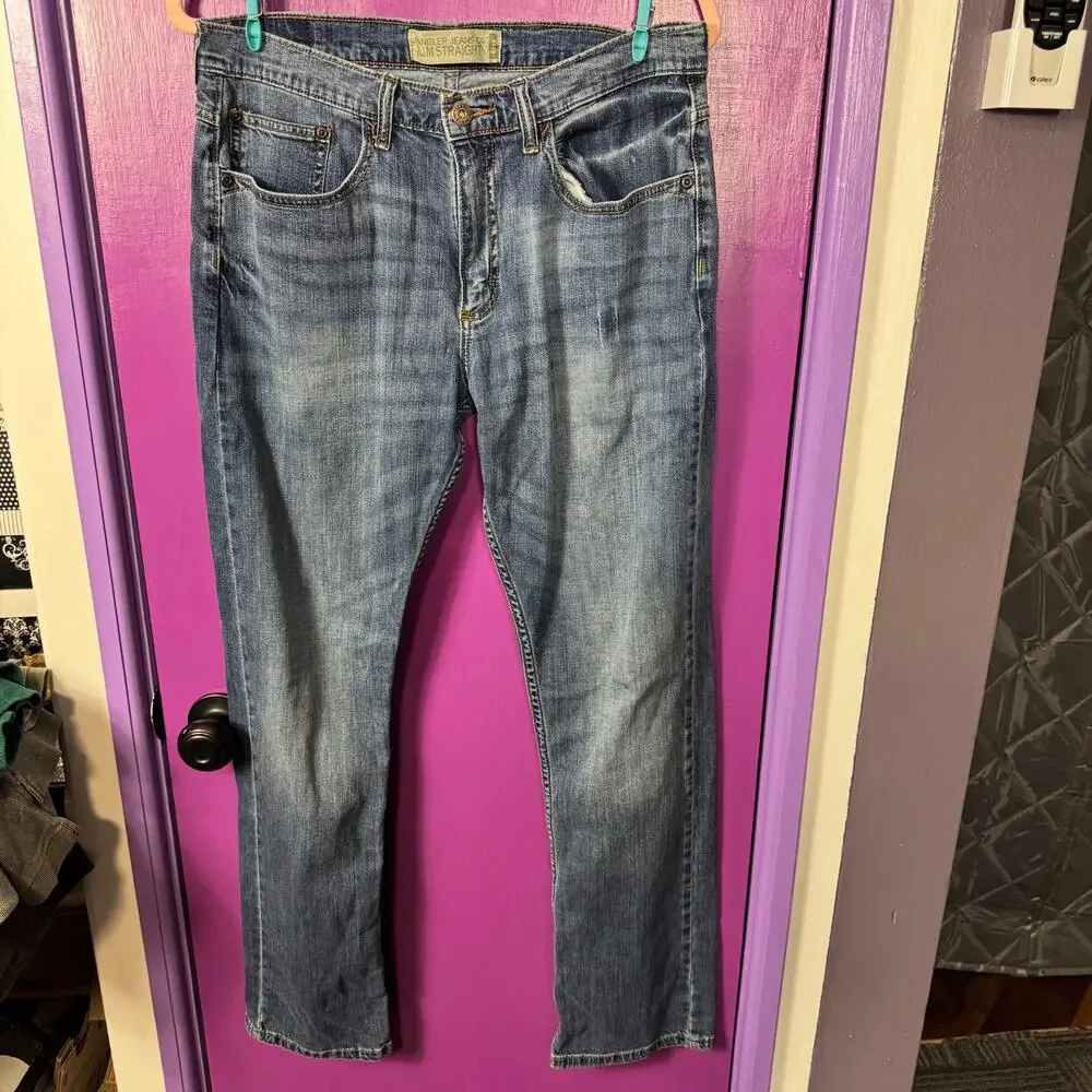 Wrangler Slim Straight Jeans Mens 32x32 Medium Wash Denim Stretch Classic Fit